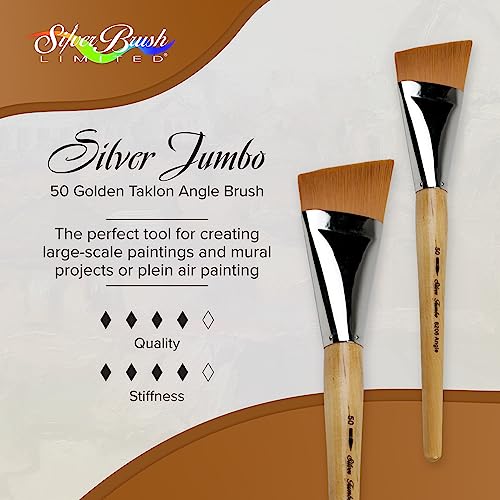 Silver Brush Limited Silver Jumbo Golden Taklon Angle Paintbrush, Size 50