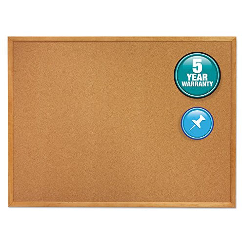 Quartet Cork Bulletin Board 72"W x 48"H Pin Board, Oak Finish Frame (307)