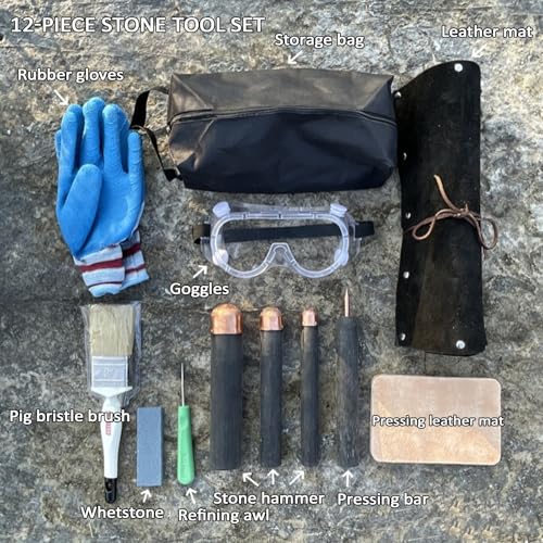 THYXGS Obsidian Crafting Flint Knapping Tools, Flint Knapping Kit for Pros and Beginners, 4-Piece Set/12-piece Set Optional, for Arrowheads and Primitive Tools