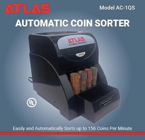 ATLAS Automatic Coin Sorter Includes 16 Preformed Coin Wrappers, AC-1QS