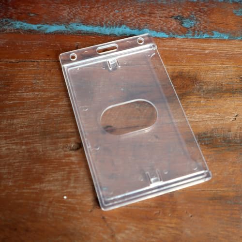 Bulk 50 Pack - Crystal Clear Heavy Duty Badge Holder - Vertical Hard Plastic ID Badge Holder for Badges - Rigid Case Single I'd Protector Access Card Holder for Lanyards, Clips & Reels - Specialist ID
