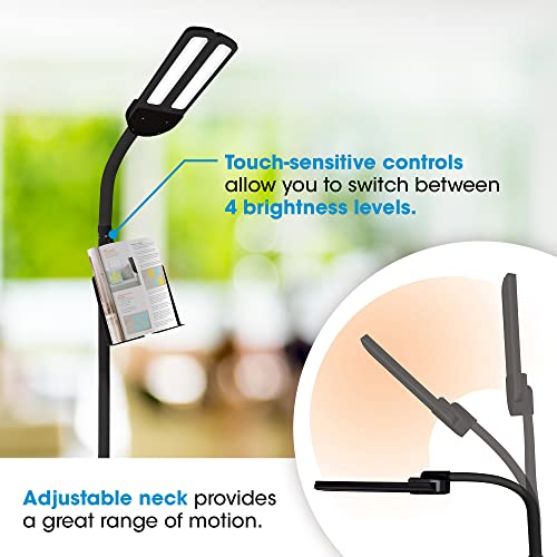 OttLite Dual Shade LED Floor Lamp with Adjustable Stand, Black