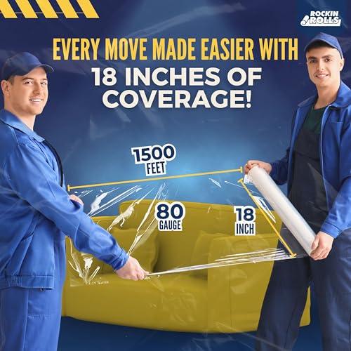 Rockin Rolls Stretch Film Shrink Wrap 18" x 1500 FT x 80 Gauge, 4 Rolls