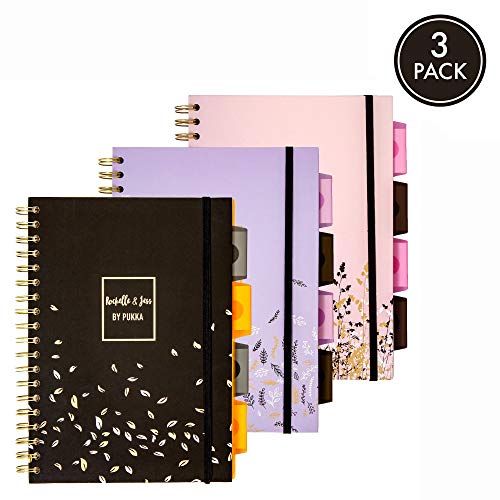 Pukka Pad 5 Subject Spiral Notebook 3-Pack - 200 Pages, 100 Sheets of 80GSM Paper with Repositionable Dividers & Perforated Edges for Office Planning & Organization - B5-7 X 10, Rochelle & Jess
