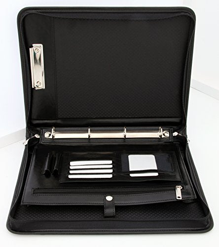 Noda Conference Folder A4 Italian Folder Leather Ring Binder A4 Clipboard with Handle (Black)