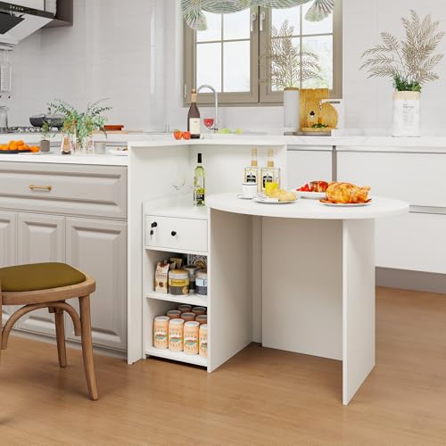 SILKYDRY Reception Desk, Small Retail Checkout Counter with Lockable Drawer and Open Shelves, Wooden Front Desk Reception Counter, Oval Desktop & L Counter for Store Office Lobby Salon (White)