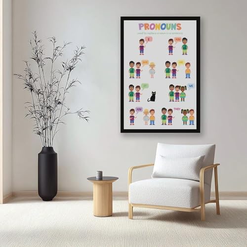 wangpaihui PRONOUNS FOR KIDS English Grammar Chart Parts of Speech Homeschool Classroom Poster Educational Poster Canvas for Classroom School Therapy Room Black Frame16 L X 24" W