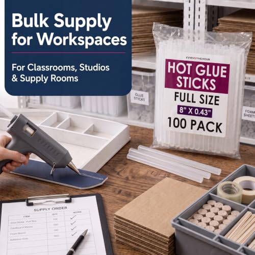 Innovative Haus Full Size Hot Glue Gun Sticks Bulk, Large Clear, 100 Pack