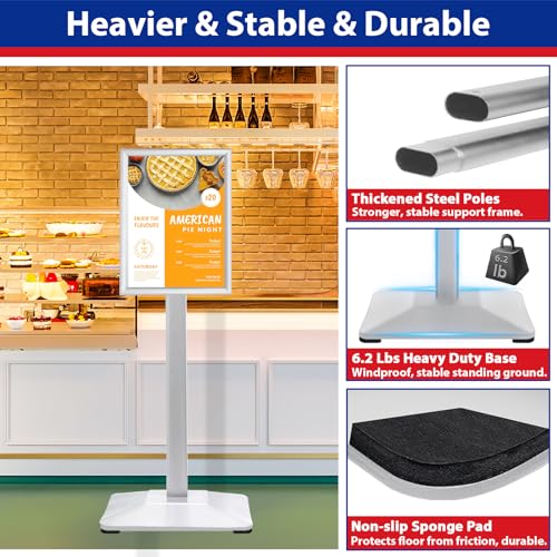 VAIIGO Pedestal Sign holder Stand 8.5x11inch Adjustable Standing Floor Sign Stand with Heavy Base & Snap Frame Display Stand for Indoor Outdoor Business Store Sign Holder Poster Stand (Silver)