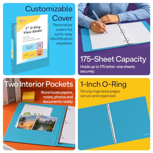 Enday 1 Inch Bulk 24-Pack Mix 3 Ring Binder Clear View Presentation Binder Assorted Colors Multi-Pack 3-Ring Presentation View Binder with Pockets Heavy Duty Bulk Supplies for School & Office folders