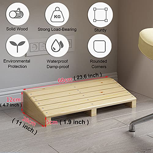 LXLA Extra Wide Under Desk Footrest, Office Large Wood Tilt Step Stool - Keep Sitting Posture, Playing PC Game, Ergonomic Foot Stool, 60×28×(12-5) CM (Color : A, Size : 23.6×11×(4.7-1.9) inch)
