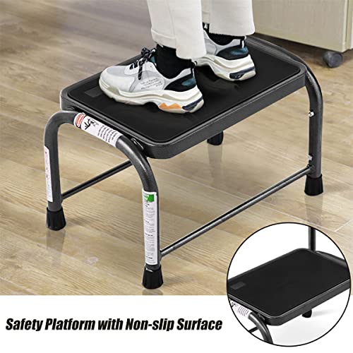 LIVIZA 330 lbs Heavy Duty Stool, Non-Slip Rubber Platform Office Step Stools, Shop Step Stool with Handle Handrail, Idea for Old People, Elderly Adults Gray