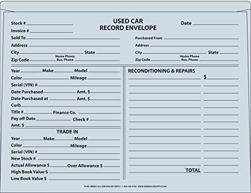Used Car Deal Jackets - Blue - 9 1/2" H x 11 3/4" W - Pack of 100