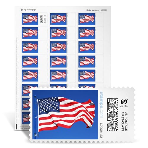 NetStamps Printable Postage Labels, Flag, 50 Sheets, 1200 Labels