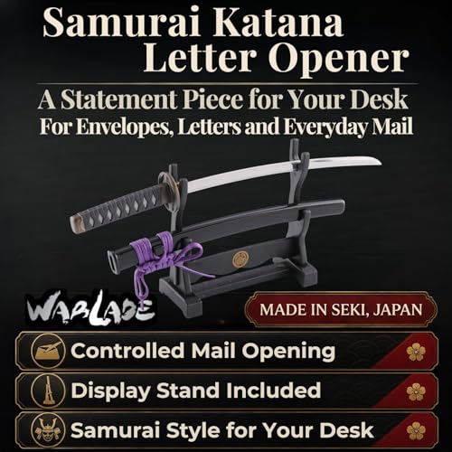 Wablade Samurai Katana Letter Opener with Stand, 8.27", Made in Seki, Japan