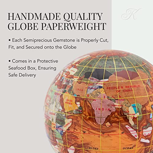 KALIFANO 3" (Gemstone Globe Paperweight with Copper Color Opalite Ocean Color