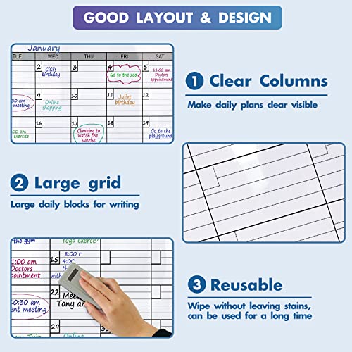 Large Calendar whiteboard for wall, Dry Erase 3 Month Calendar 46 x 63In
