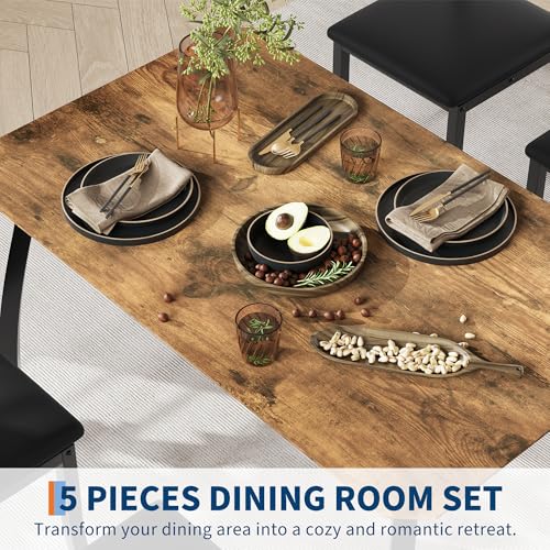 Garvee Dining Table Set for 4, Modern Metal & Wood with Cushion Seats,Retro