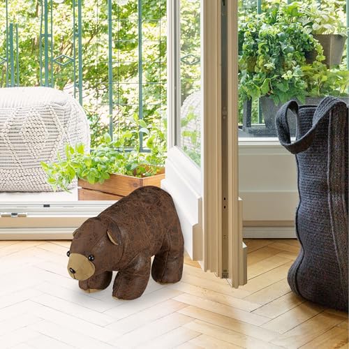 Relaxdays Door Stopper Bear Fabric Floor Indoor, Soft & Heavy, for Child, Door Buffer HxWxD 17 x 16 x 32 cm, Brown