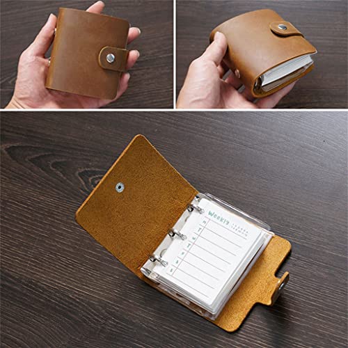 ONMYJFD Retro Journal Crazy Horse Leather A9 3 Rings Mini Diary Weekly Planner Loose-Leaf Hand Account Cowhide Notepad Portable Memo pad(D)