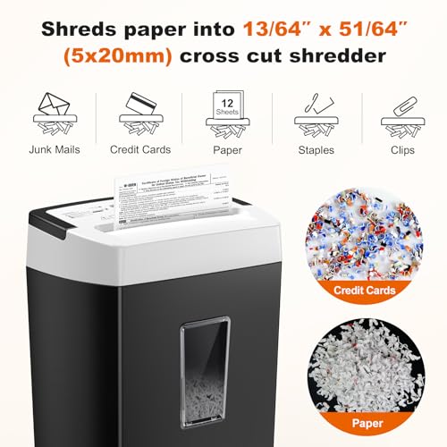 Bonsaii 12-Sheet Cross-Cut Heavy Duty Paper Shredder, P-4 Security, 5.5 Gal