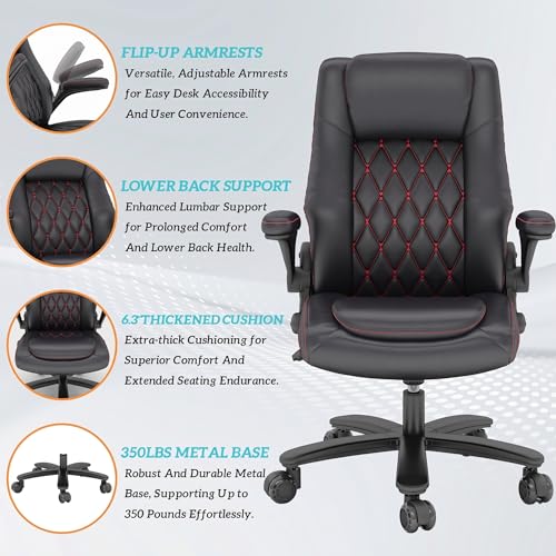 GYI High Back Executive Office Desk Chair, Leather Computer Chair, Black