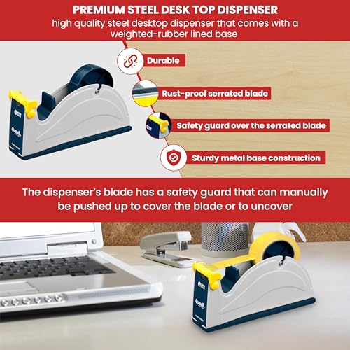 GGR Supplies ET-1170 Steel Desktop Tape Dispenser, 1 Inch, Blue/Grey