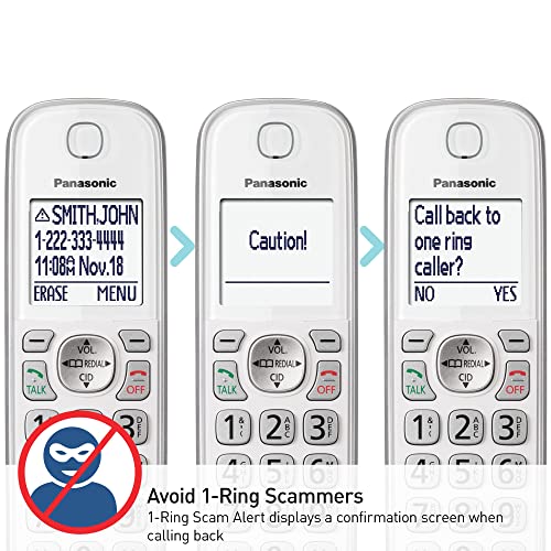 Panasonic Cordless Phone with Answering Machine, Link2Cell Bluetooth Home Phones, Voice Assistant and Advanced Call Blocking, Expandable System with 3 Handsets - KX-TGD863W (White)