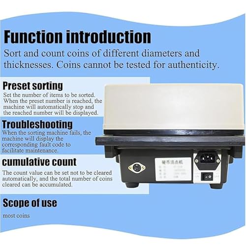 VitalisWorks Electronic Coin Counter Sorter,1500pcs/Min High Speed Coin Money Counter, Coin Sorting Machine Hopper Capacity 2000 Coins, Counting Range Up to 1~99999, for 15mm~34mm Coins