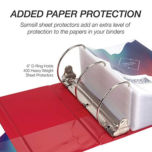 Samsill Durable 6 inch 3 Ring Binder, Locking D Ring Binder, Customizable Clear View Cover, Red, Holds 1225 Pages
