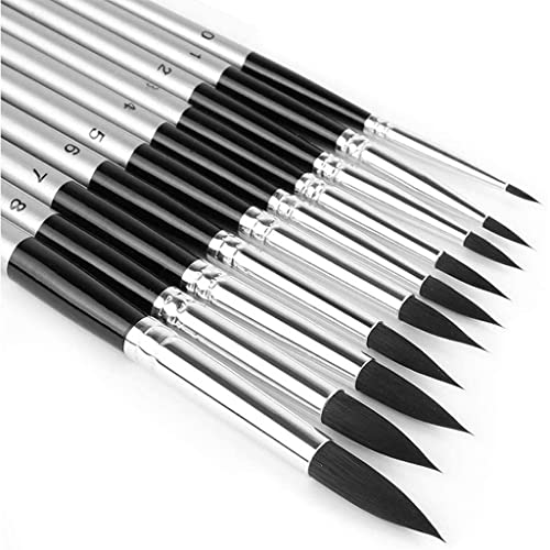 ERoomQ 10 Black Nylon Oil Paintbrushes Round Head Soft Hair Gouache Acrylic Paintbrush Oil Paintbrush