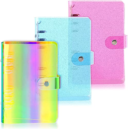 QERTYHKK 3 Pieces A6 PVC 6- Binder Notebook Cover with Snap Button Closure Loose Leaf Folder for Journal Planner Office Stationery