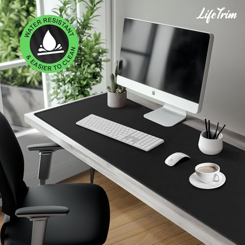 LifeTrim Extra Large Desk Mat 55x23 Inch, 5mm Extra Thick Extended Gaming Mouse Pad Full Desk Coverage Keyboard Mat with Stitched Edges Non-Slip Base Waterproof 3XL Black Desk Pad for Office Gaming