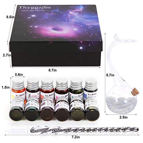 Thyggzjbs Handmade High Borosilicate Glass Glass Dip Pen Ink Set-Crystal Pen with 12 Colorful Inks for Art, Writing, Signatures, Calligraphy, Decoration, Gift