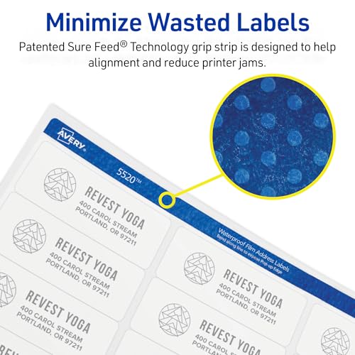 Avery Durable Waterproof Address Labels with Sure Feed Technology, 1-1/3" x 4", White, Laser Printer Compatible, 700 Blank Labels Total, Great for Mailing, Branding, and More (5522)