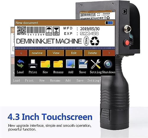 QIUFANGM Handheld Inkjet Printer Inkjet Code Printer with 4.3 Inch LED Touchscreen Quick-Drying Ink Cartridge for Label/Production Date/Barcode/Trademark/Logo/Graphic etc.
