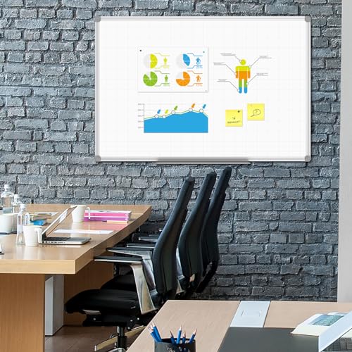 JILoffice Magnetic Dry Erase Planning Board, Grid Pattern White Board 36 x 24 Inch, Silver Aluminum Frame with Detachable Marker Tray for Office School and Home