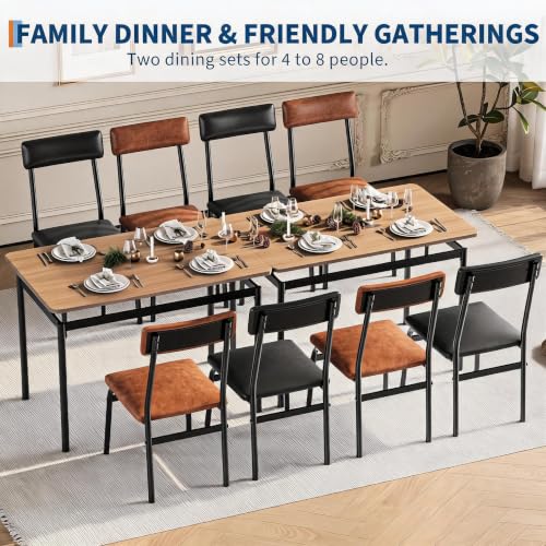 Garvee 5 Piece Dining Set for 4, Wooden Table with PU Chairs, Metal Frame