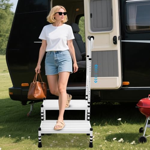 GONGDUN 2-Step Step with Handle Adult Ramp Stool Floor Standing Metal Carbon Steel 11.22in Step Width Stools 2 Step Ladder Step Stool Storage Rack for Home Kitchen and Office (White 2 Step)