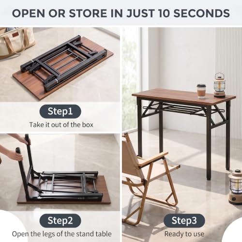 KGHJWWV Folding Conference Table, Heavy Duty Foldable Training Table with Storage Shelf, No‑Assembly Multi‑Purpose Rectangular Portable Desk for Office Meeting, Training, Home, Banquet,1