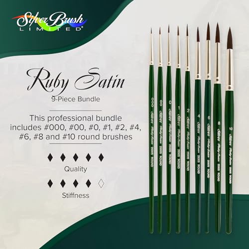 Silver Brush Limited Ruby Satin Short Handle Rounds Paintbrush Set, 9pc