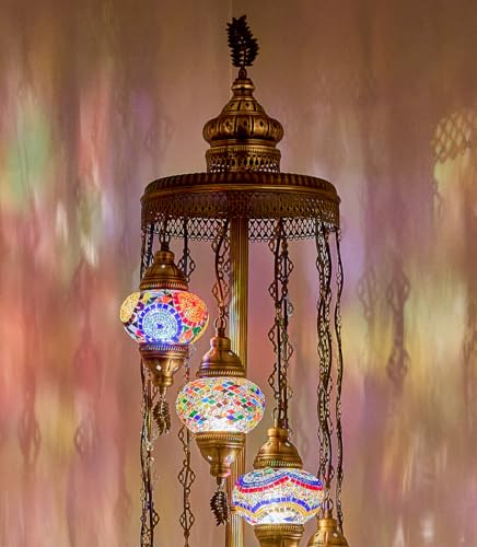 DEMMEX Turkish Moroccan Mosaic Floor Lamp, 9 Globes, 6ft Tall – Tiffany Style Standing Lamp with Handmade Mosaic Globes for Bedroom, Living Room, Entryway, Customizable