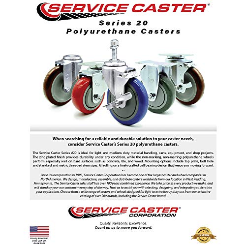 Polyurethane Swivel Bolt Hole Caster Set of 4 w/5" x 1.25" Gray Wheels - Includes 4 Swivel with Posi Lock Brakes - 1400 lbs Total Capacity - Service Caster Brand