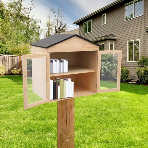 Kllkmmws Library Outdoor Book Box Storage, Waterproof Little Wood Cabinet withSturdy Hinges&Smooth Handle, Small Wooden Cabinet Little Literature Box for Neighborhoods Community School (4-Cell)