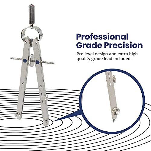 Pacific Arc Spring Bow Compass with 6 inch Divider, Universal Adaptor, 6 inch Break Leg, and Replacement Lead.
