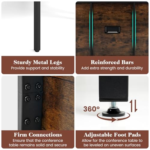 MAT EXPERT 6 FT Conference Table, Rectangle Table Seats 8-10 People, Meeting Table Built-in Cable Management for Conference Room, Home Office, Classroom, Business, Rustic Brown