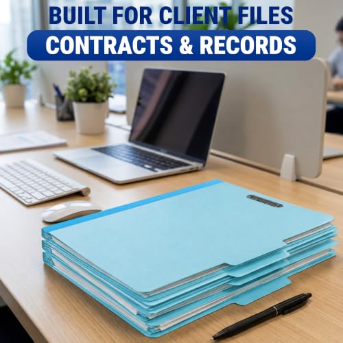 10 Pack Classification Folder Letter Size 2 Dividers - Light Blue Pressboard File Folders 8.5x11 - Two Prong Top Tab Employee Medical Chart Folders - File Organizer Divider for Medical and Office Use