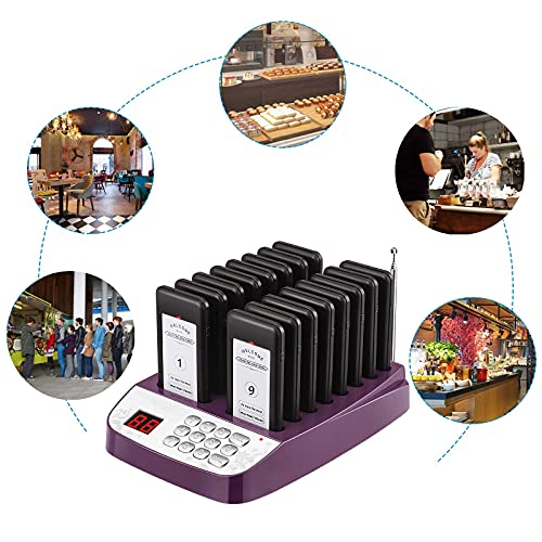 16 Purple Wireless Buzzers Pager System Set with Vibration and Flashing