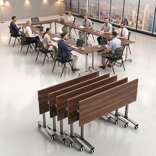 OOFAYBILL Folding Conference Table with Wheels & Flip Top - Modular Mobile Meeting Table for Office, Training Seminar, Space Saving Design, Easy Folding Classroom Table (1, Walnut, 47x16x30 in)