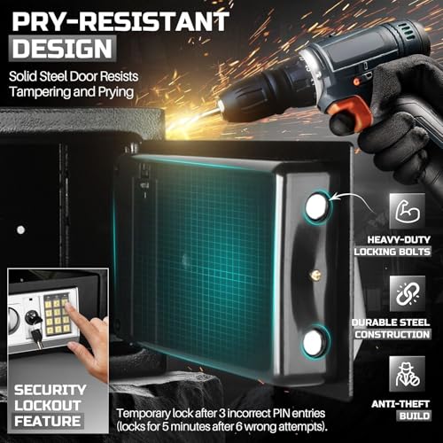 Flexzion Small Drop Safe Box with Digital Keypad, 12 x 8 x 8 in, Black